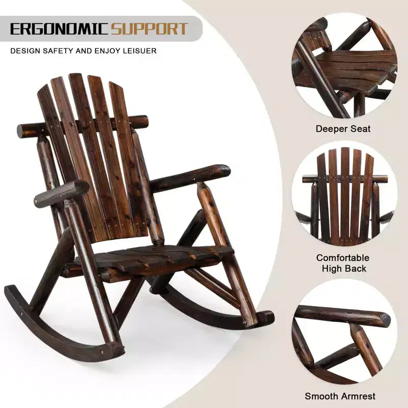 Karl Home | 38 in. Solid Wood High Back Outdoor Rocking Chair