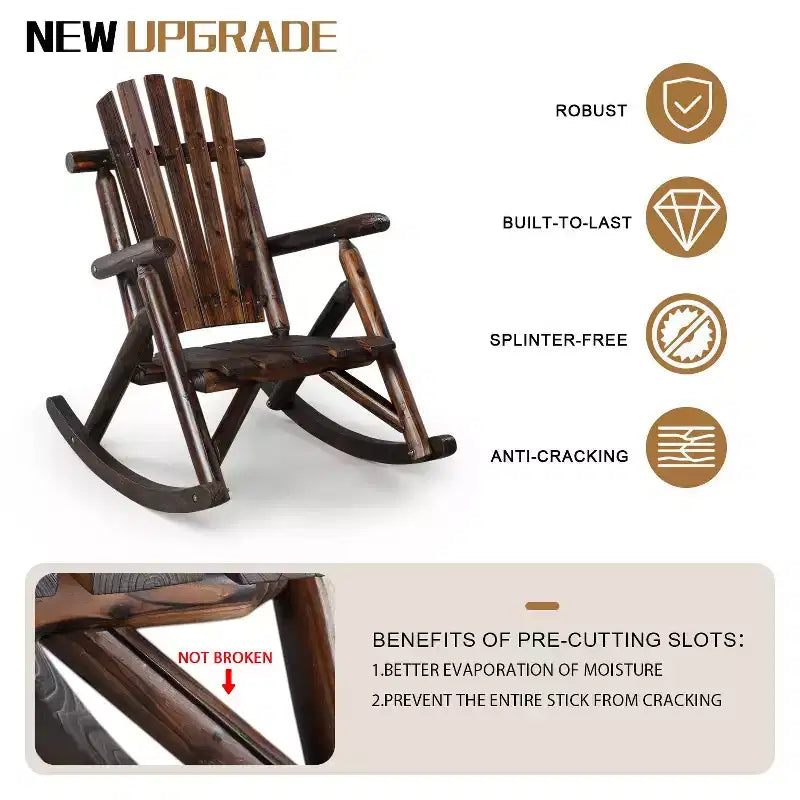 Karl Home | 38 in. Solid Wood High Back Outdoor Rocking Chair