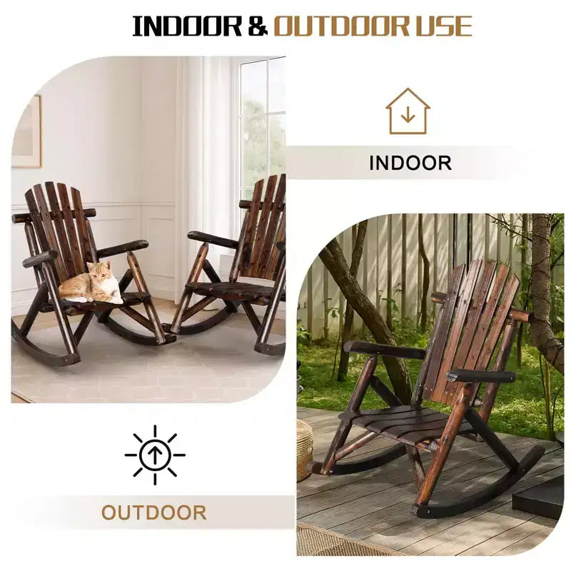 Karl Home | 38 in. Solid Wood High Back Outdoor Rocking Chair