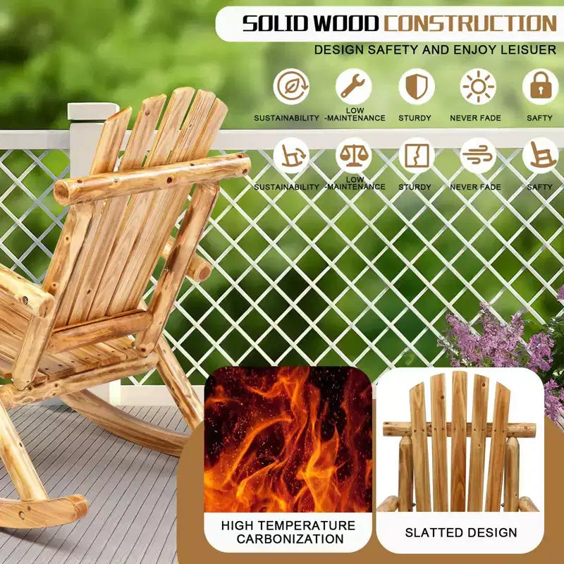 Karl Home | 38 in. Solid Wood High Back Outdoor Rocking Chair
