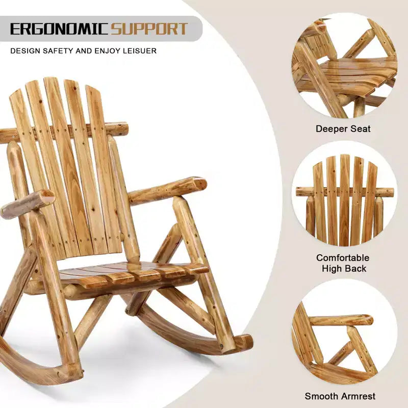 Karl Home | 38 in. Solid Wood High Back Outdoor Rocking Chair