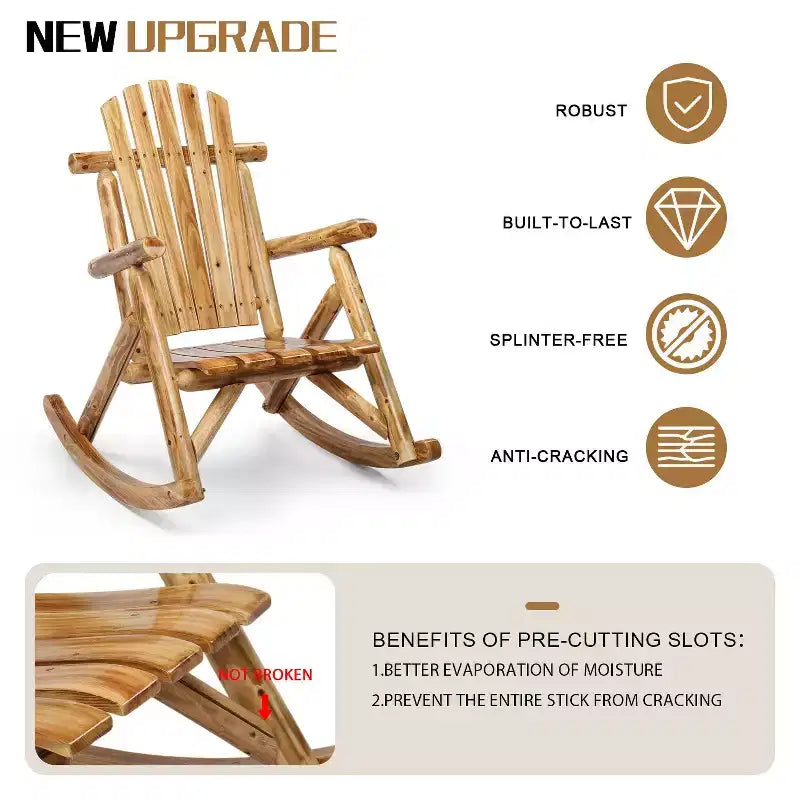 Karl Home | 38 in. Solid Wood High Back Outdoor Rocking Chair