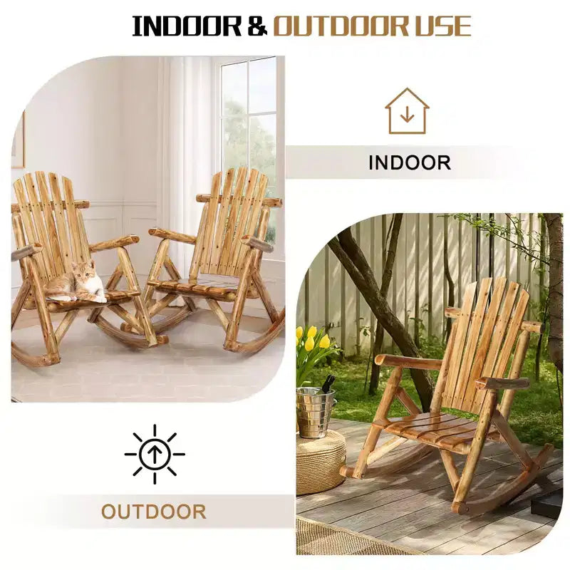 Karl Home | 38 in. Solid Wood High Back Outdoor Rocking Chair