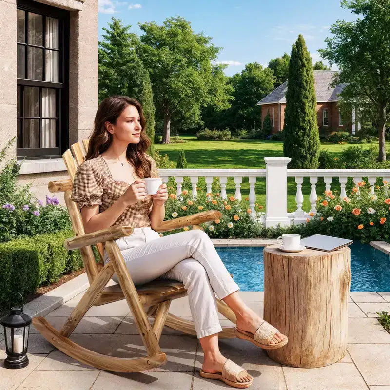 Karl Home | 38 in. Solid Wood High Back Outdoor Rocking Chair