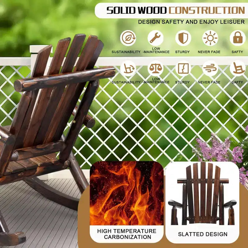 Karl Home | 38 in. Solid Wood High Back Outdoor Rocking Chair