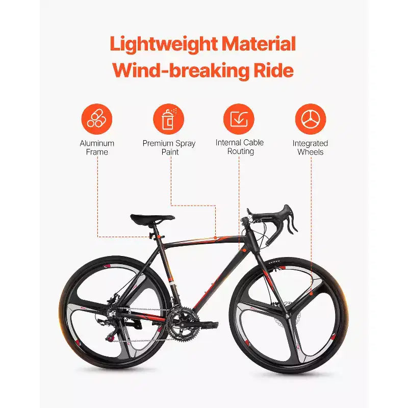 Vélo de route VEVOR, roues 700C, vélo de course, transmission SHIMANO 14 vitesses, vélo de route urbain avec cadre en alliage d'aluminium, guidon de course, noir