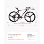 Vélo de route VEVOR, roues 700C, vélo de course, transmission SHIMANO 14 vitesses, vélo de route urbain avec cadre en alliage d'aluminium, guidon de course, noir