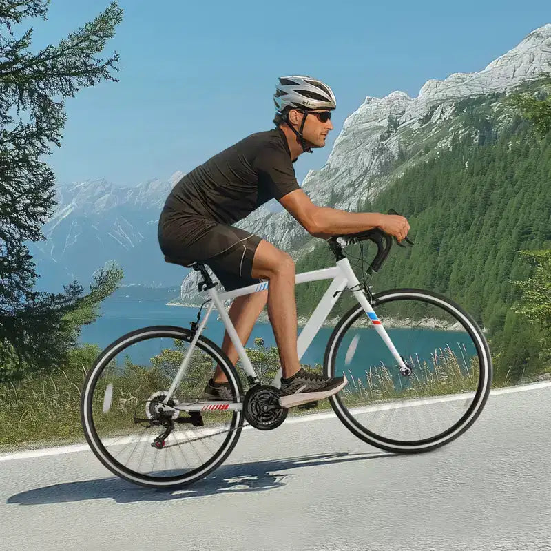 VEVOR Road Bike, 700C Wheels Racing Bike, SHIMANO 21 Speeds Drivetrain City Commuter Road Bicycle with Carbon Steel Frame, White