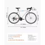 VEVOR Road Bike, 700C Wheels Racing Bike, SHIMANO 21 Speeds Drivetrain City Commuter Road Bicycle with Carbon Steel Frame, White