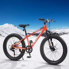 NAYSAYE Vélo VTT à Gros Pneus 24 Pouces avec Dérailleur 7 Vitesses et Double Frein à Disque pour Adultes et Adolescents, Orange, 67*25*40