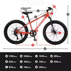 NAYSAYE Vélo VTT à Gros Pneus 24 Pouces avec Dérailleur 7 Vitesses et Double Frein à Disque pour Adultes et Adolescents, Orange, 67*25*40