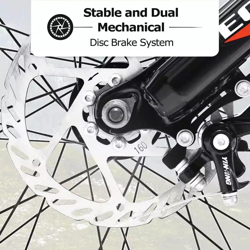 NAYSAYE Vélo VTT à Gros Pneus 24 Pouces avec Dérailleur 7 Vitesses et Double Frein à Disque pour Adultes et Adolescents, Orange, 67*25*40