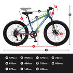 NAYSAYE Vélo VTT à Pneus Larges 24 Pouces avec Dérailleur 7 Vitesses et Double Frein à Disque pour Adultes et Adolescents, Bleu et Vert, 67*25*40