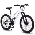 NAYSAYE Bicycle 24 Inch Mountain Bike with 21 Speed Shifter Dual Disc Brakes for Teenagers and Women, White, 66*24.8*35