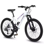 NAYSAYE Bicycle 24 Inch Mountain Bike with 21 Speed Shifter Dual Disc Brakes for Teenagers and Women, White, 66*24.8*35