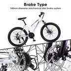 NAYSAYE Vélo VTT 24 pouces avec dérailleur 21 vitesses et double frein à disque pour adolescents et femmes, blanc, 66*24.8*35