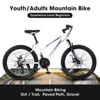 NAYSAYE Vélo VTT 24 pouces avec dérailleur 21 vitesses et double frein à disque pour adolescents et femmes, blanc, 66*24.8*35