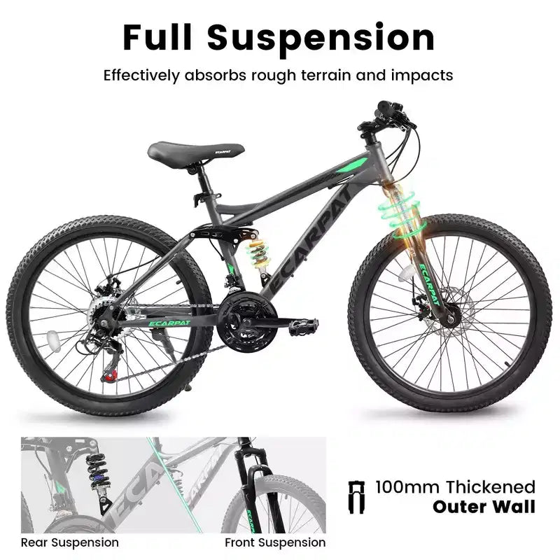 NAYSAYE Bicycle 27.5 Inch Full Suspension Mountain Bike 21 Speed with Dual Shock Absorbers for Men and Women, Gray, 68.1*27*39.7