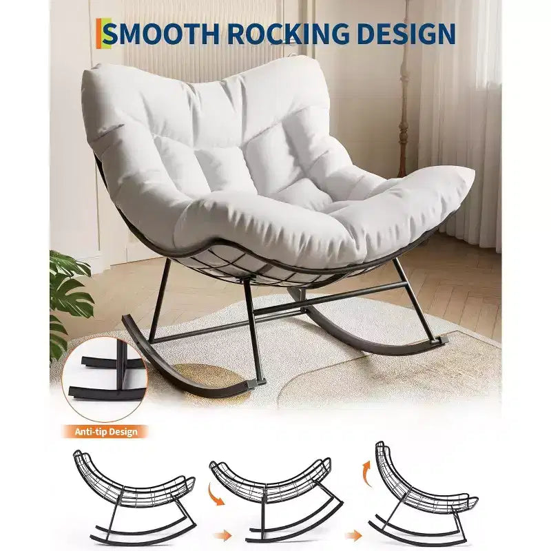 Acekool Outdoor Papasan Rocking Chair, Oversized Egg Rocker with Metal Frame, Rattan Patio Chair