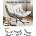 Acekool Outdoor Papasan Rocking Chair, Oversized Egg Rocker with Metal Frame, Rattan Patio Chair