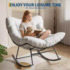 Acekool Outdoor Papasan Rocking Chair, Oversized Egg Rocker with Metal Frame, Rattan Patio Chair