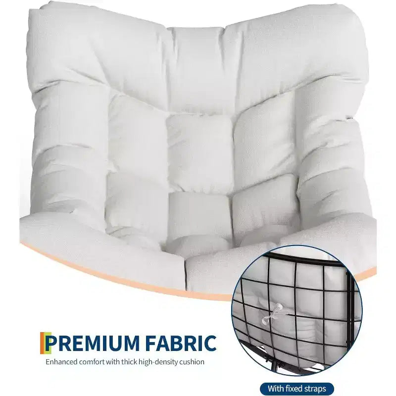 Acekool Outdoor Papasan Rocking Chair, Oversized Egg Rocker with Metal Frame, Rattan Patio Chair