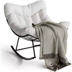 Acekool Outdoor Papasan Rocking Chair, Oversized Egg Rocker with Metal Frame, Rattan Patio Chair