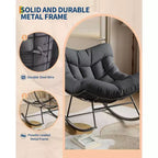 Acekool Outdoor Papasan Rocking Chair, Oversized Egg Rocker with Metal Frame, Rattan Patio Chair