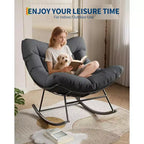 Acekool Outdoor Papasan Rocking Chair, Oversized Egg Rocker with Metal Frame, Rattan Patio Chair
