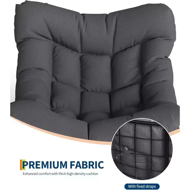 Acekool Outdoor Papasan Rocking Chair, Oversized Egg Rocker with Metal Frame, Rattan Patio Chair