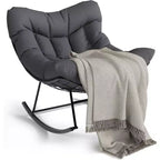 Acekool Outdoor Papasan Rocking Chair, Oversized Egg Rocker with Metal Frame, Rattan Patio Chair
