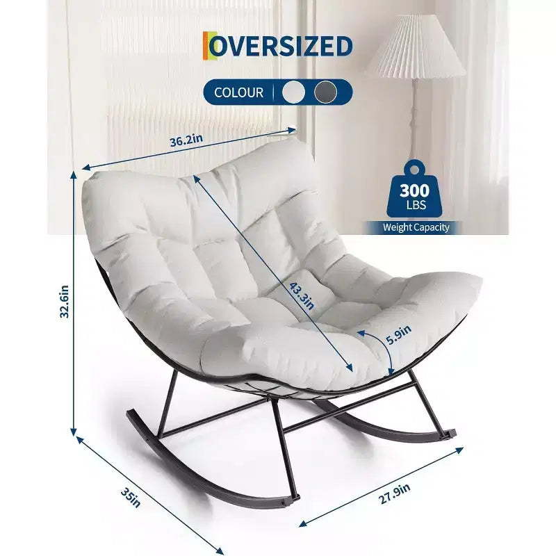 Acekool Outdoor Papasan Rocking Chair, Oversized Egg Rocker with Metal Frame, Rattan Patio Chair