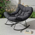 Acekool Outdoor Papasan Rocking Chair, Oversized Egg Rocker with Metal Frame, Rattan Patio Chair