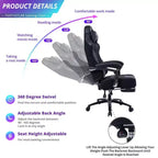 Okak High-Back Gaming Chair, Ergonomic Office Chair with Foldable Footrest, Height-Adjustable Comfy Chair for Study, Gaming Room