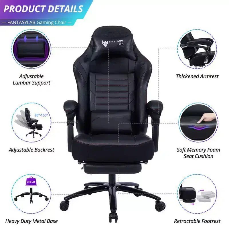Okak High-Back Gaming Chair, Ergonomic Office Chair with Foldable Footrest, Height-Adjustable Comfy Chair for Study, Gaming Room