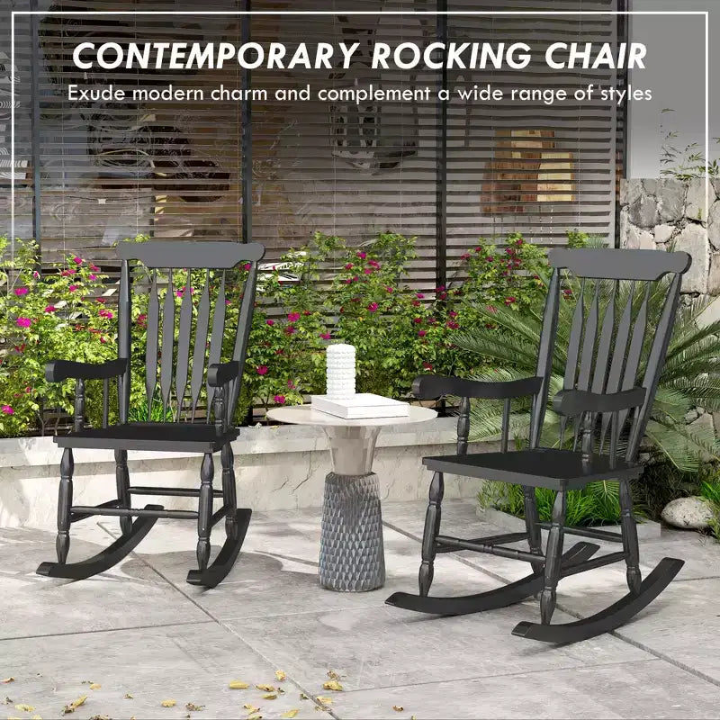 Porch Rocker Chairs Set of 2, 350 lbs. Wooden Outdoor Rocking Chairs with High Back for Garden, Patio, Balcony