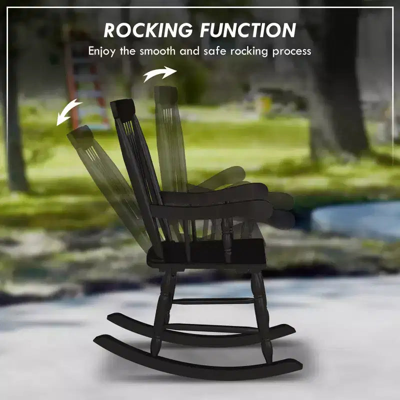 Porch Rocker Chairs Set of 2, 350 lbs. Wooden Outdoor Rocking Chairs with High Back for Garden, Patio, Balcony