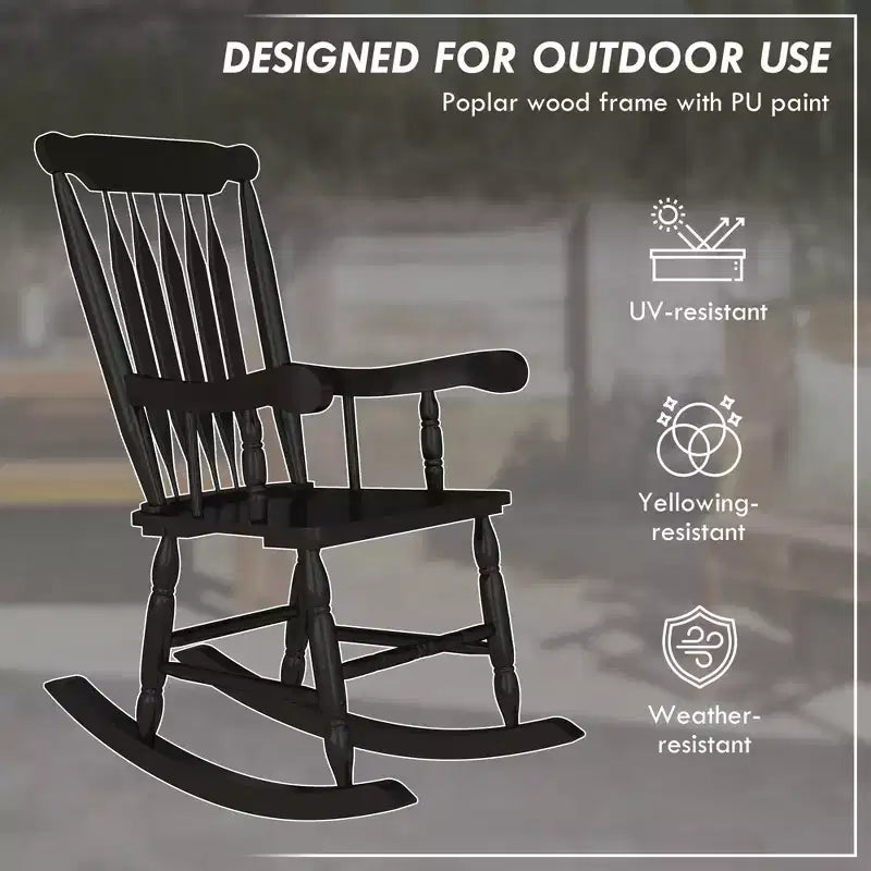Porch Rocker Chairs Set of 2, 350 lbs. Wooden Outdoor Rocking Chairs with High Back for Garden, Patio, Balcony