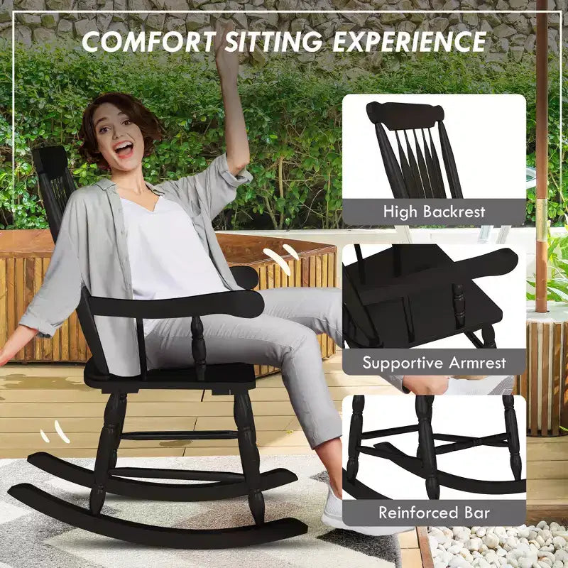 Porch Rocker Chairs Set of 2, 350 lbs. Wooden Outdoor Rocking Chairs with High Back for Garden, Patio, Balcony