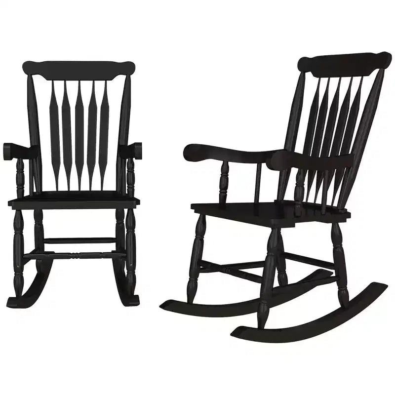 Porch Rocker Chairs Set of 2, 350 lbs. Wooden Outdoor Rocking Chairs with High Back for Garden, Patio, Balcony