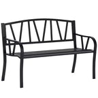 50 Outdoor Bench, Metal Garden Bench with V-Shaped Pattern Backrest, Porch Bench with Slatted Seat for Park, Lawn