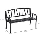Banc d'extérieur 50 po, banc de jardin en métal avec dossier à motif en V, banc de porche avec siège à lattes pour parc, pelouse
