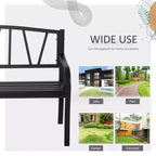 Banc d'extérieur 50 po, banc de jardin en métal avec dossier à motif en V, banc de porche avec siège à lattes pour parc, pelouse