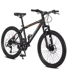 NAYSAYE 24 Inch Mountain Bike 21 Speed Dual Disc Brakes Steel Frame Bikes for Adults for Outdoor Adventure, Black and Orange, 56.3*7.88*28.35
