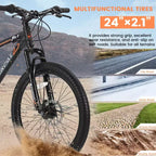 NAYSAYE 24 Inch Mountain Bike 21 Speed Dual Disc Brakes Steel Frame Bikes for Adults for Outdoor Adventure, Black and Orange, 56.3*7.88*28.35