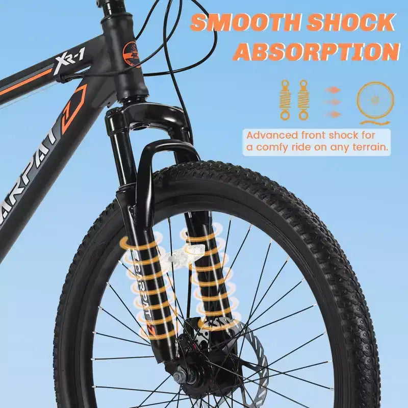 NAYSAYE 24 Inch Mountain Bike 21 Speed Dual Disc Brakes Steel Frame Bikes for Adults for Outdoor Adventure, Black and Orange, 56.3*7.88*28.35