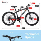 NAYSAYE 24 Inch Mountain Bike 21 Speed Dual Disc Brakes Steel Frame Bikes for Adults for Outdoor Adventure, Black and Orange, 56.3*7.88*28.35