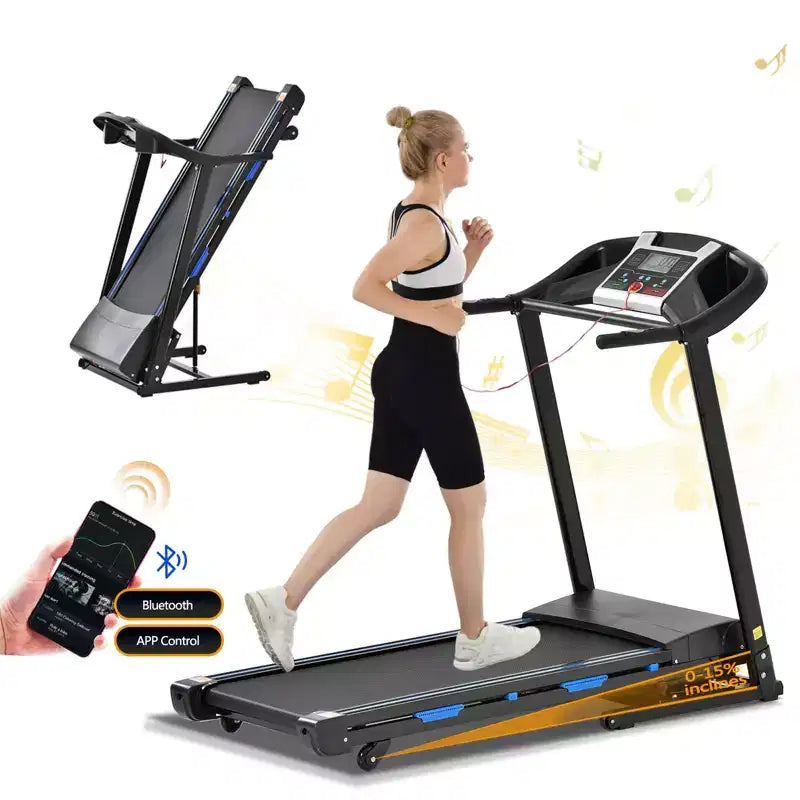 FYC 330LBS Weight Capacity with 15% Auto Incline Electric Folding Treadmills, 3.5HP 10MPH Max Speed Bluetooth APP Heart Rate Sensor