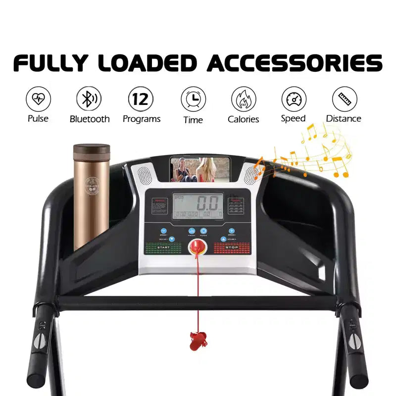 Tapis de course électrique pliable FYC, capacité de poids de 150 kg avec inclinaison automatique de 15 %, moteur 3,5 CV, vitesse max. 16 km/h, Bluetooth, application, capteur de fréquence cardiaque