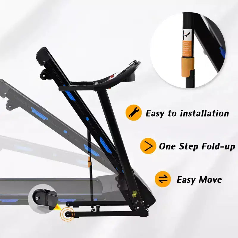 Tapis de course électrique pliable FYC, capacité de poids de 150 kg avec inclinaison automatique de 15 %, moteur 3,5 CV, vitesse max. 16 km/h, Bluetooth, application, capteur de fréquence cardiaque